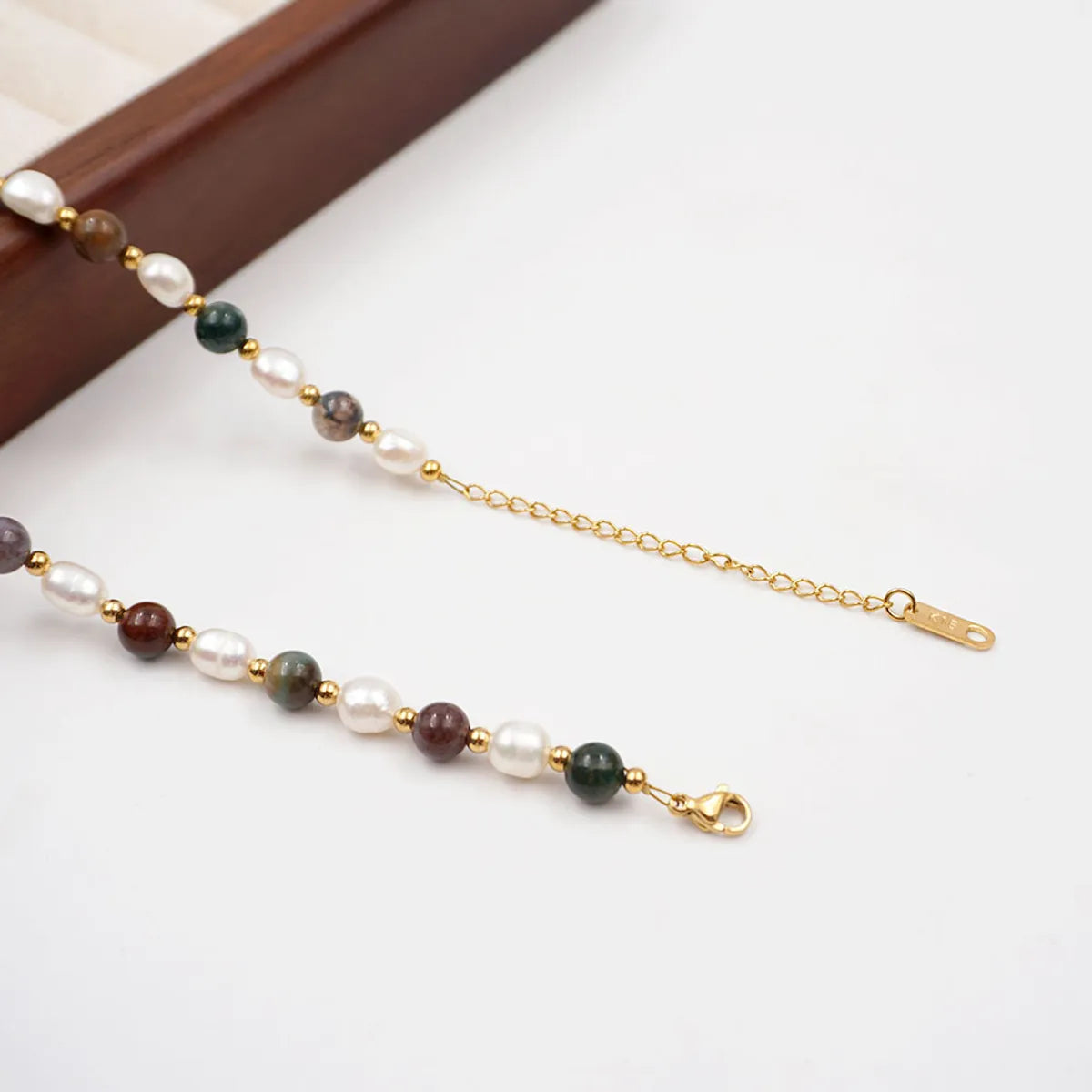 Natural Stone Freshwater Pearl Titanium Steel Gold Plated Casual Simple Style Beaded Handmade Geometric Necklace