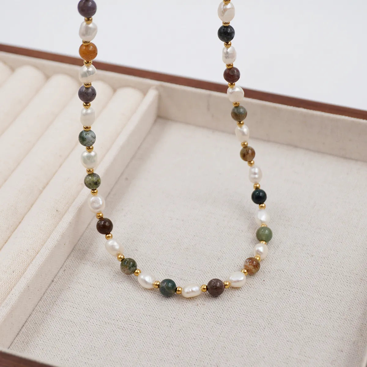 Natural Stone Freshwater Pearl Titanium Steel Gold Plated Casual Simple Style Beaded Handmade Geometric Necklace