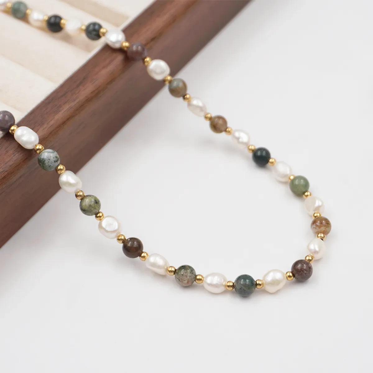 Natural Stone Freshwater Pearl Titanium Steel Gold Plated Casual Simple Style Beaded Handmade Geometric Necklace