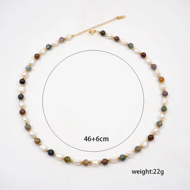 Natural Stone Freshwater Pearl Titanium Steel Gold Plated Casual Simple Style Beaded Handmade Geometric Necklace