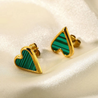 1 Pair Fashion Heart Plating Inlay Stainless Steel Shell Gold Plated Ear Studs