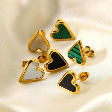 1 Pair Fashion Heart Plating Inlay Stainless Steel Shell Gold Plated Ear Studs