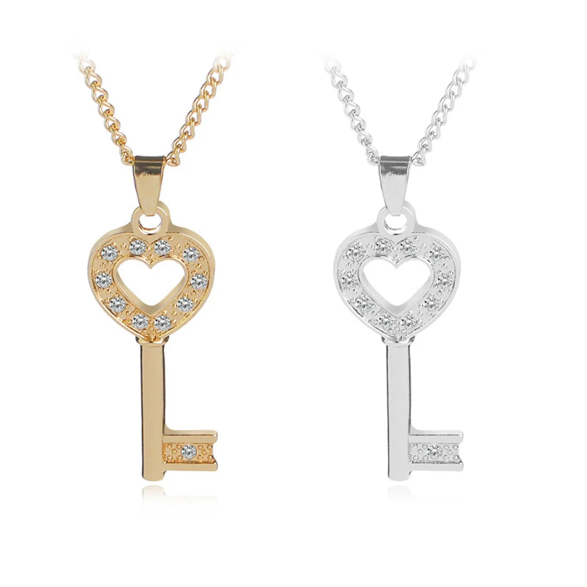 Necklace Chain Clavicle Chain Fashion Heart-shaped Key Korean Ladies Love Diamond Inlaid Pendant Necklace Wholesale Gooddiy