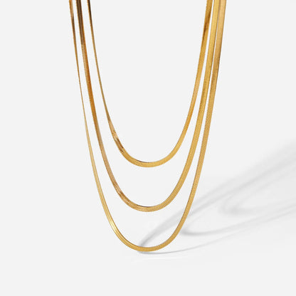 New 18k Gold Plated 3mm Snake Chain Stainless Steel Three-layer Necklace