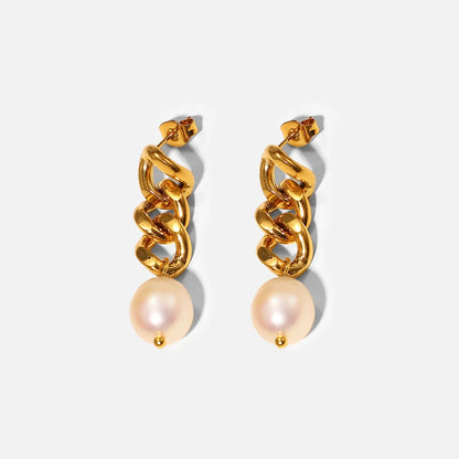 New 18k Gold-plated Baroque Pearl Drop Geometric Stainless Steel Earrings