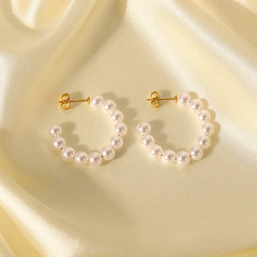 New 18k Gold Stainless Steel 30mm Pearl C-shaped Women's Earrings