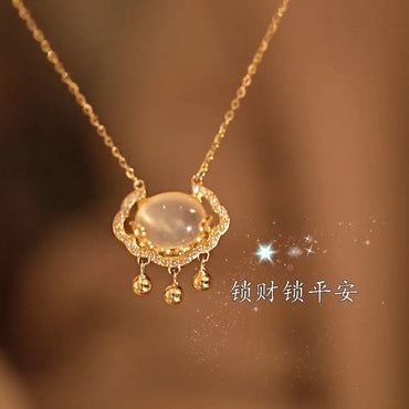 New 925 Silver Clavicle Chain Auspicious Clouds And Peace Ful Lock Necklace Female