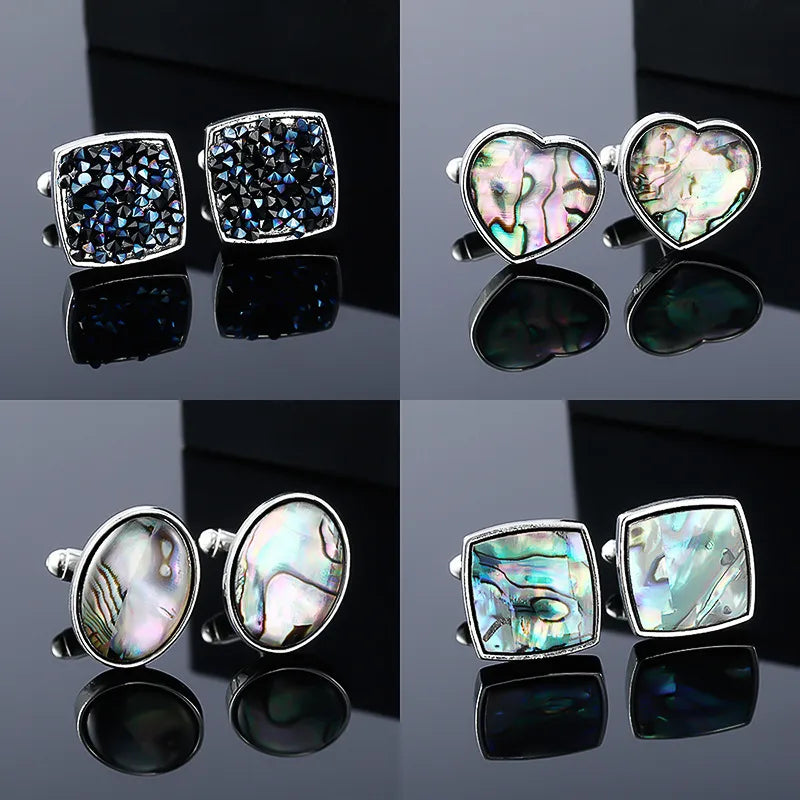 New Abalone And Fritillary Men'S Cufflinks Heart Gradient Shell Cuff Nail