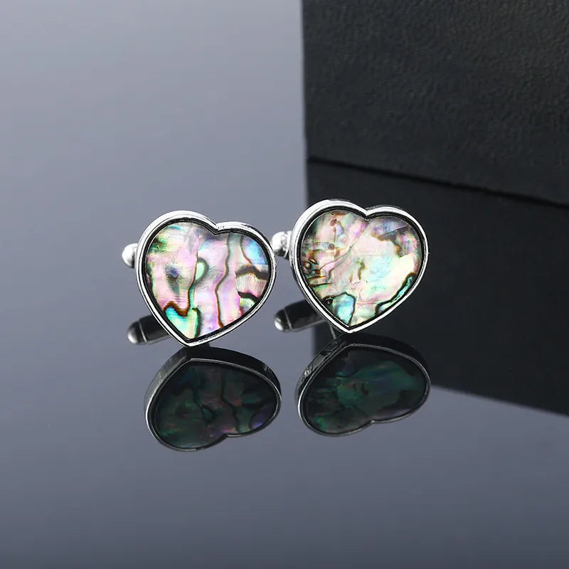 New Abalone And Fritillary Men'S Cufflinks Heart Gradient Shell Cuff Nail