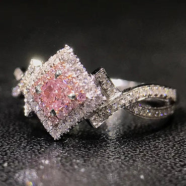 New Accessories Creative Cross Winding Pink Diamond Zircon Copper Ring