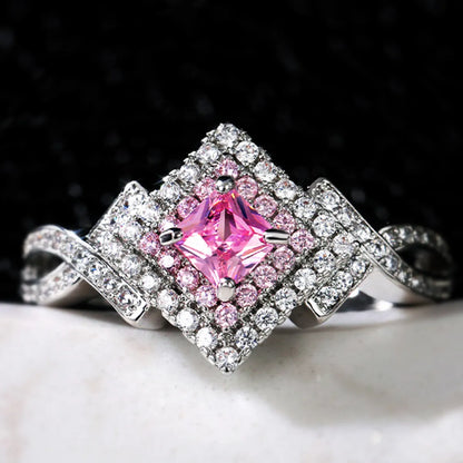 New Accessories Creative Cross Winding Pink Diamond Zircon Copper Ring