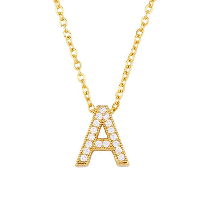 Fashion Letter Copper Gold Plated Zircon Necklace