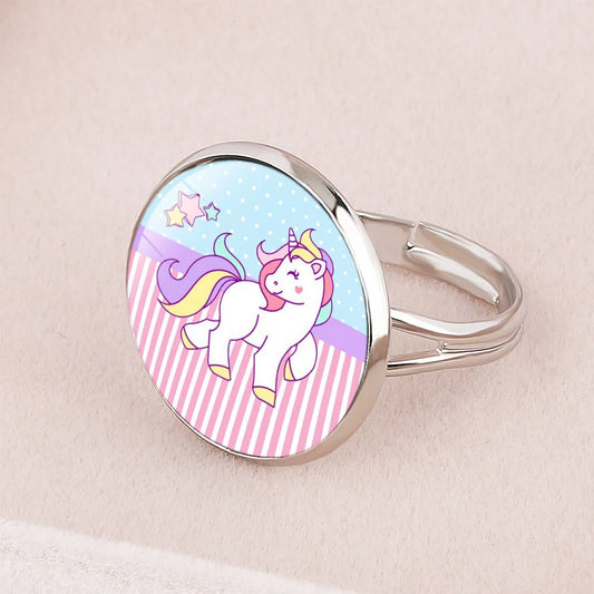 New Accessories Unicorn Time Gemstone Opening Adjustable Metal Ring Children's Cartoon