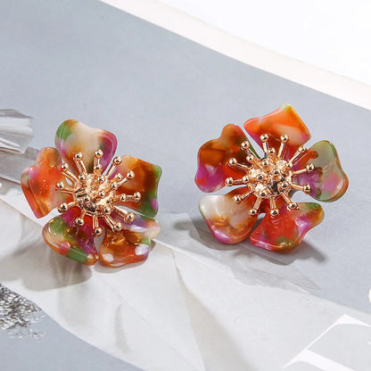 New Acetate Alloy Exaggerated Flower Earrings