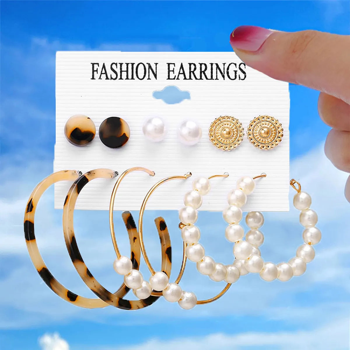 New Acrylic Pearl Butterfly Diamond Star Flower C-Shaped Earring Set Wholesale Nihaojewelry