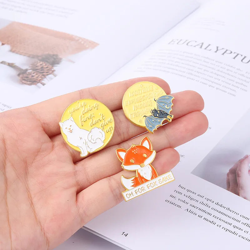 New Alloy Letters Animal Cute Fox Puppy Shape Dripping Oil Alloy Brooch Wholesale