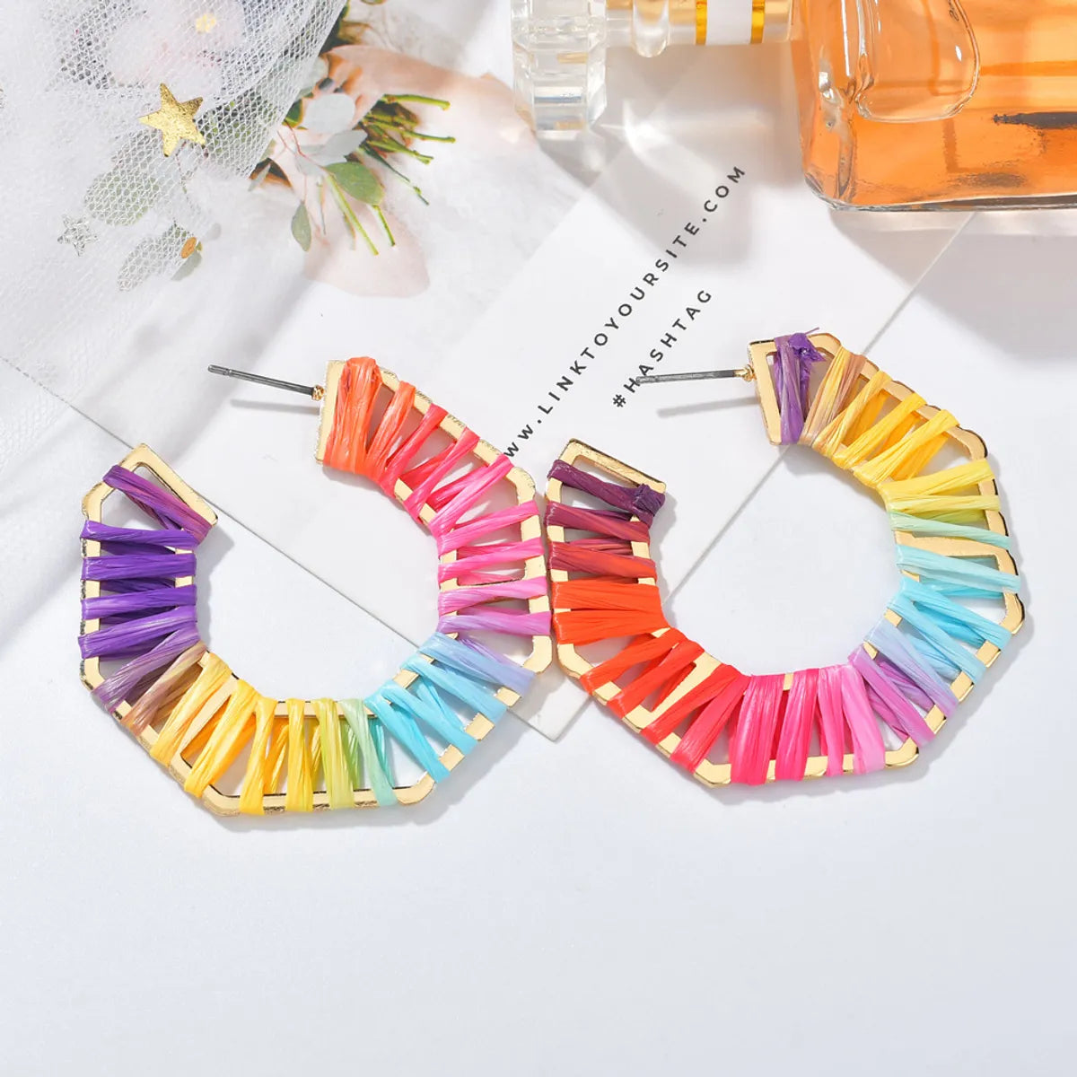 New Alloy Raffia C-shaped Colorful Earrings