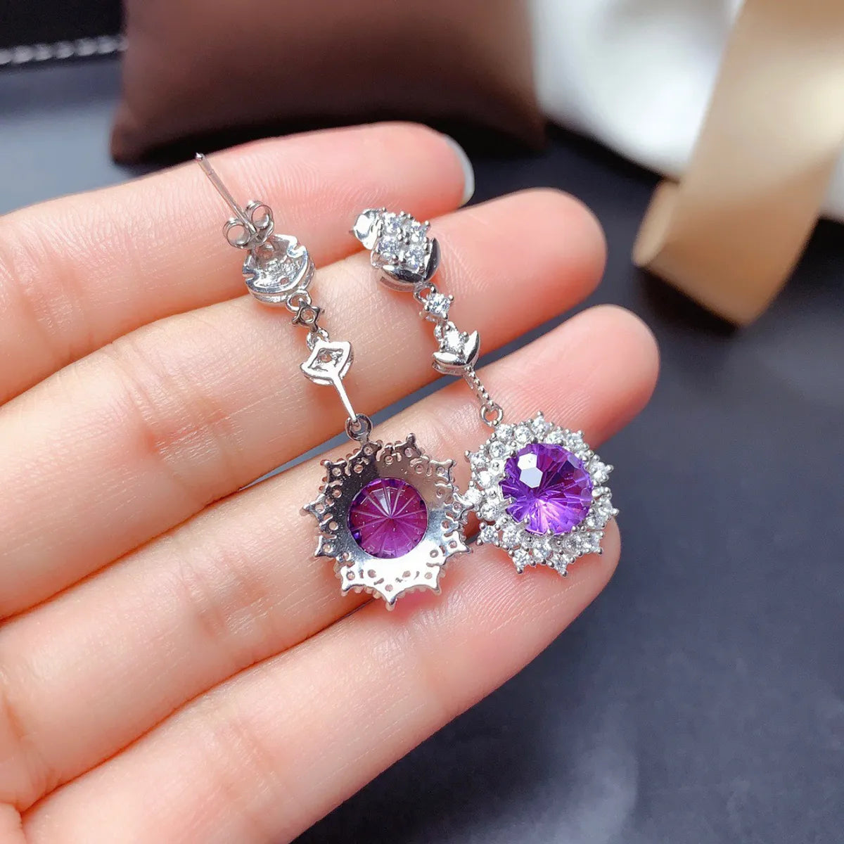 New Amethyst Rings Pendants Earings Set Fire Flash Fireworks Cutting Amethyst Necklace Pt950 Platinum