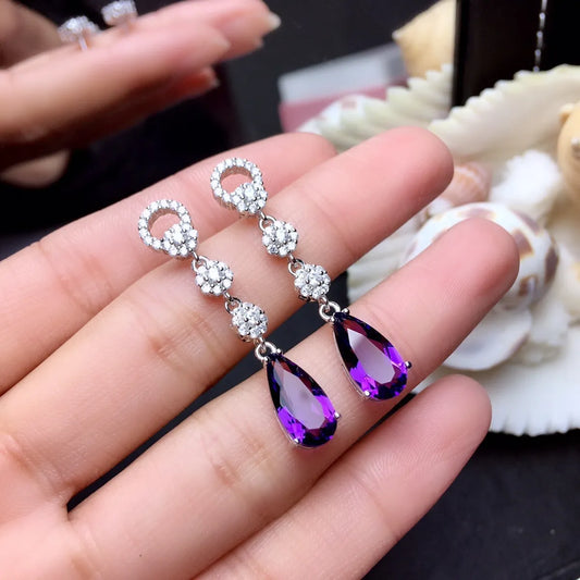 New Amethyst Water Drop Shape Pendant Earrings Long Earrings