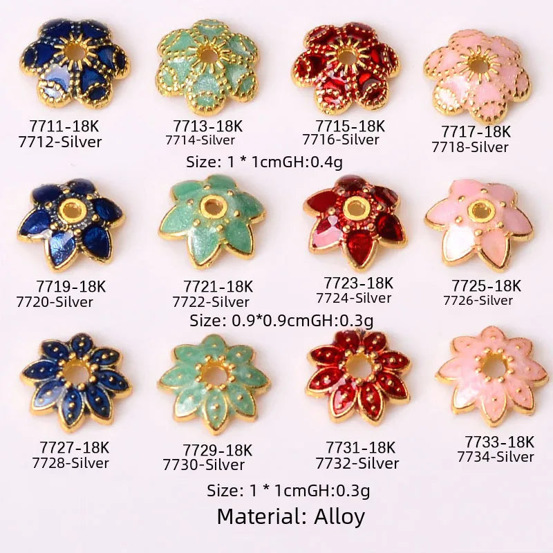 New Bead Small Flower Piece Dropping Oil Imitation Burned Blue Cloisonne Alloy Small Flower Piece Diy Antique Hairpin Bracelet Necklace