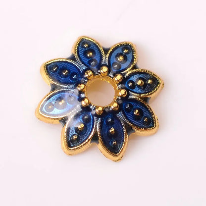 New Bead Small Flower Piece Dropping Oil Imitation Burned Blue Cloisonne Alloy Small Flower Piece Diy Antique Hairpin Bracelet Necklace