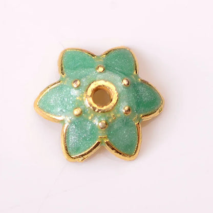 New Bead Small Flower Piece Dropping Oil Imitation Burned Blue Cloisonne Alloy Small Flower Piece Diy Antique Hairpin Bracelet Necklace