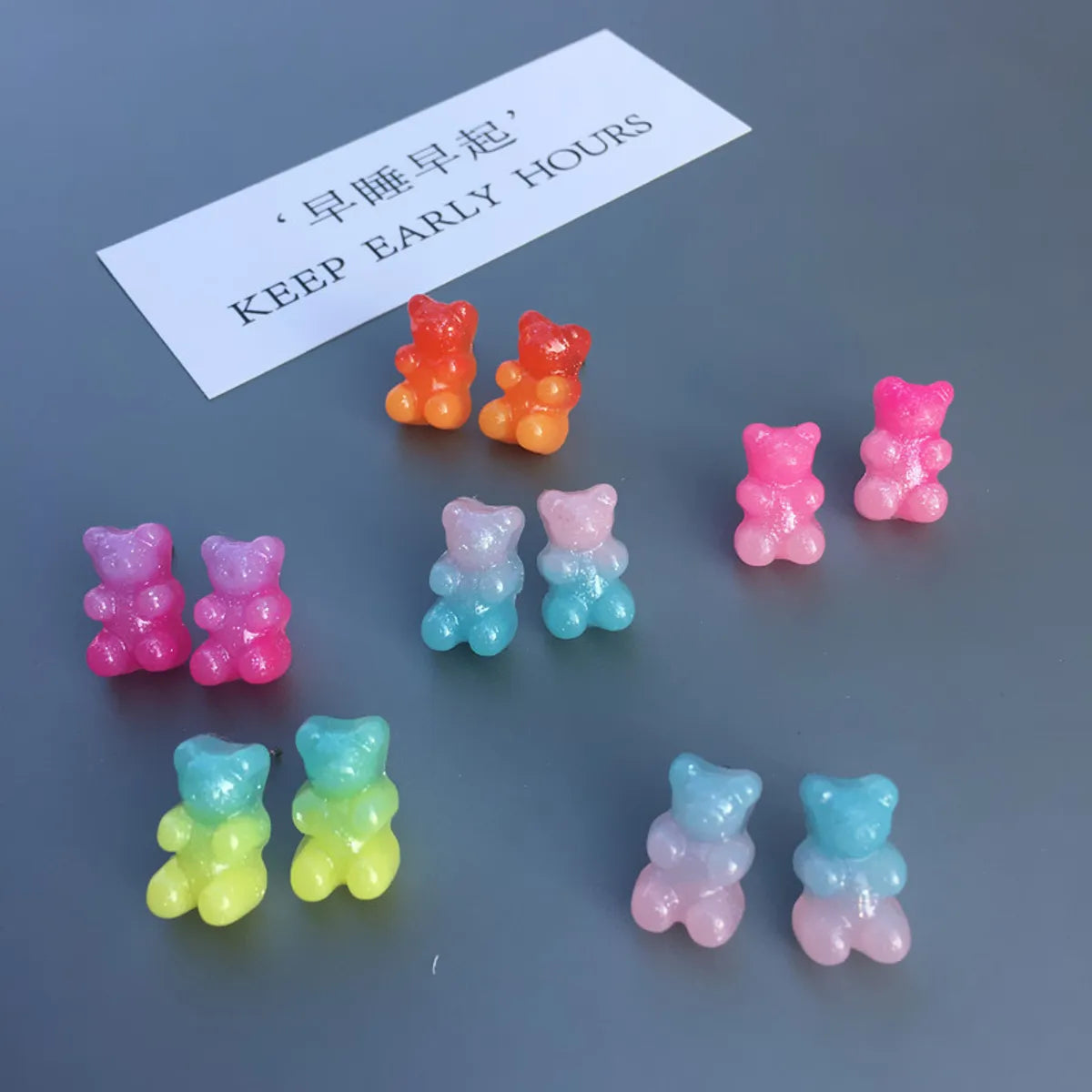 New Bear Gradient Cute Candy Color Stud Earrings Wholesale