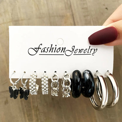 New Black White Checkerboard Earrings 6 Pairs Set Wholesale