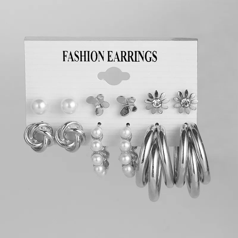 New Black White Checkerboard Earrings 6 Pairs Set Wholesale