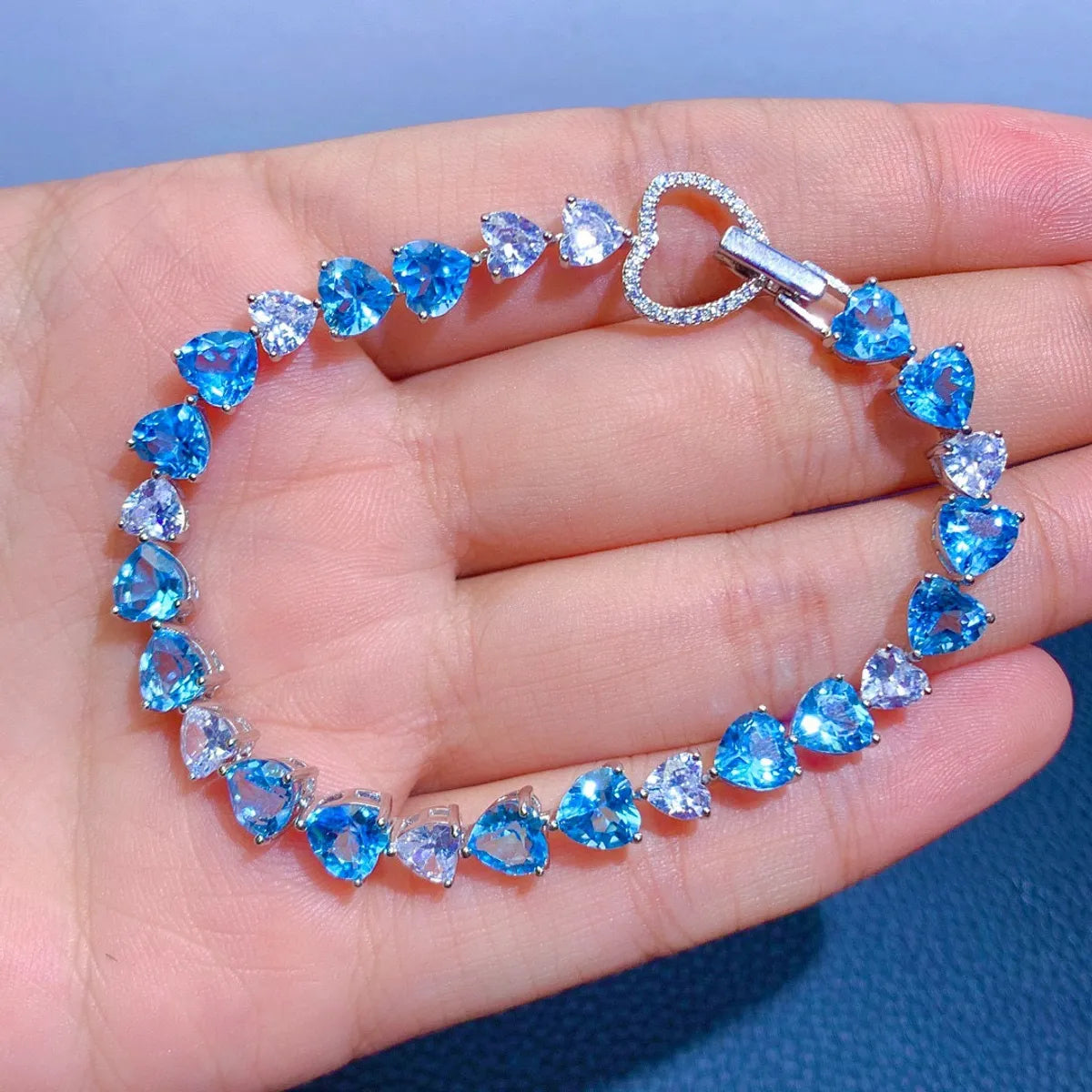 New Blue Topaz Aquamarine Color Buckle Copper Bracelet