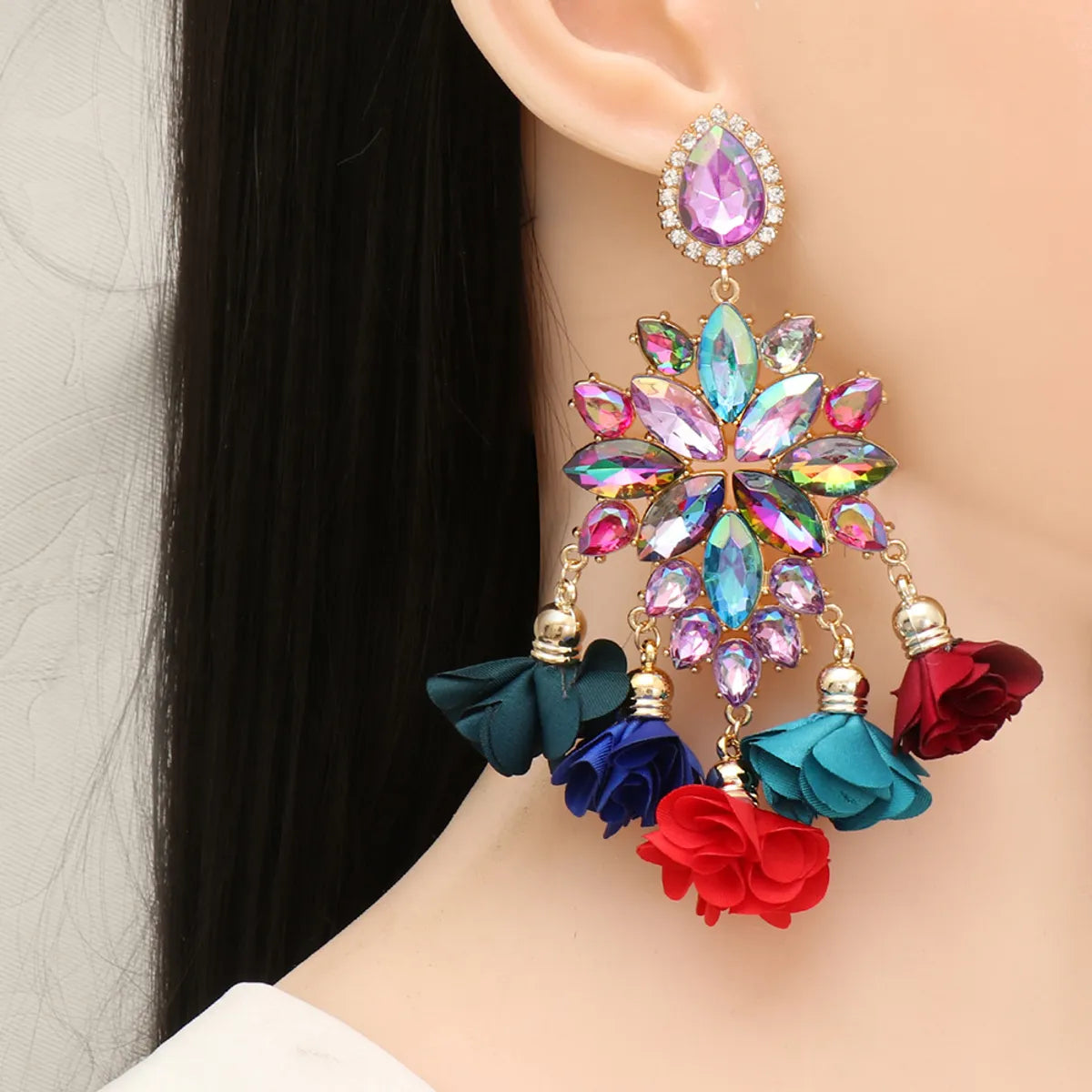 New Bohemian Color Diamond Flower Earrings Personalized Wholesale