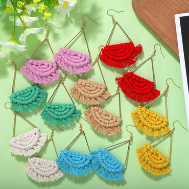 New Bohemian Fan-shaped Hand-woven Earrings For Women Wholesale