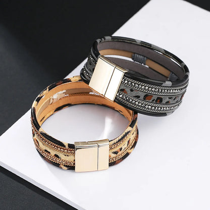 New Bohemian Hand-Woven Leopard Magnetic Bracelet