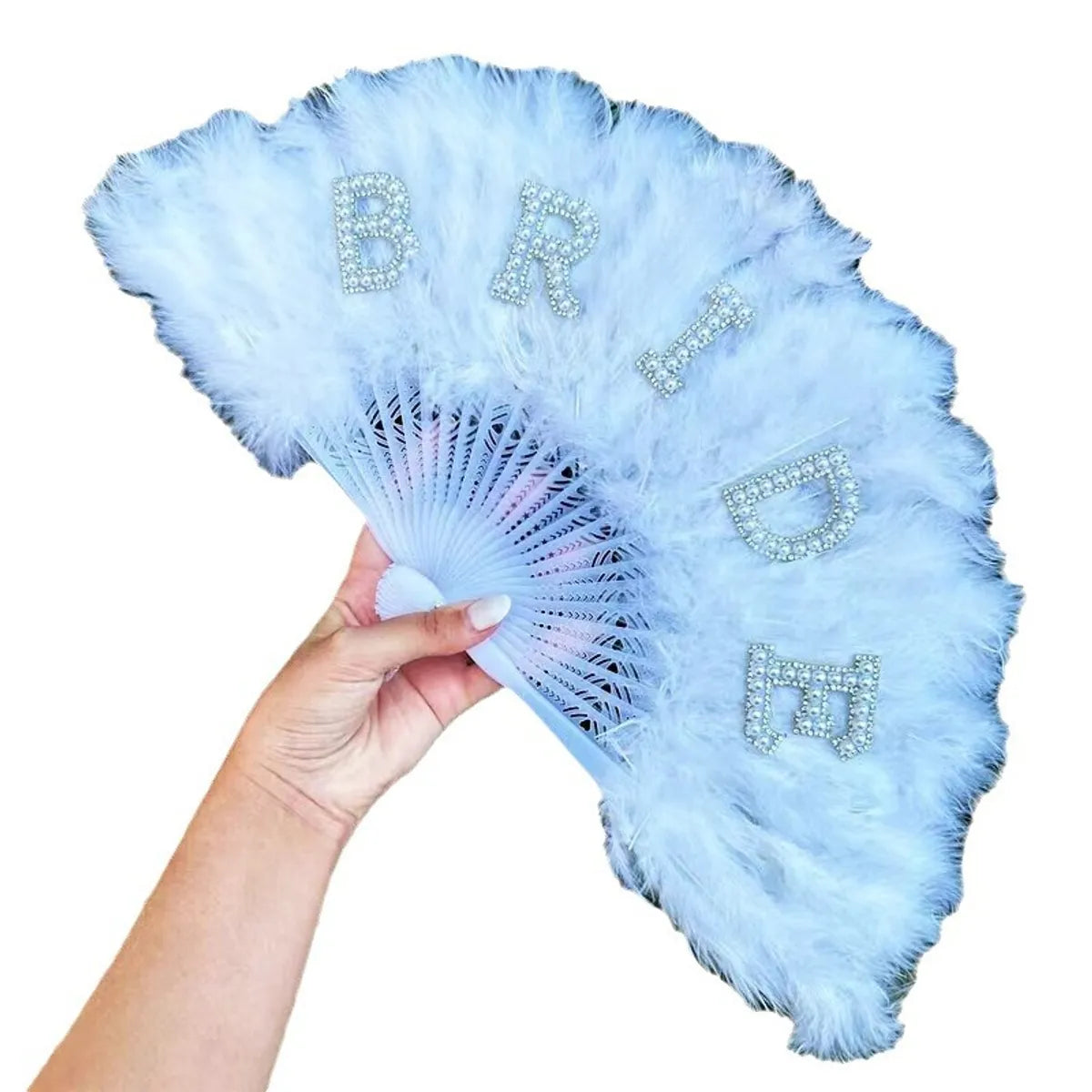 New Bridal Feather Fan Pearl Bride White Bride Feather Folding Fan Bachelor Party Bride Wedding Decoration