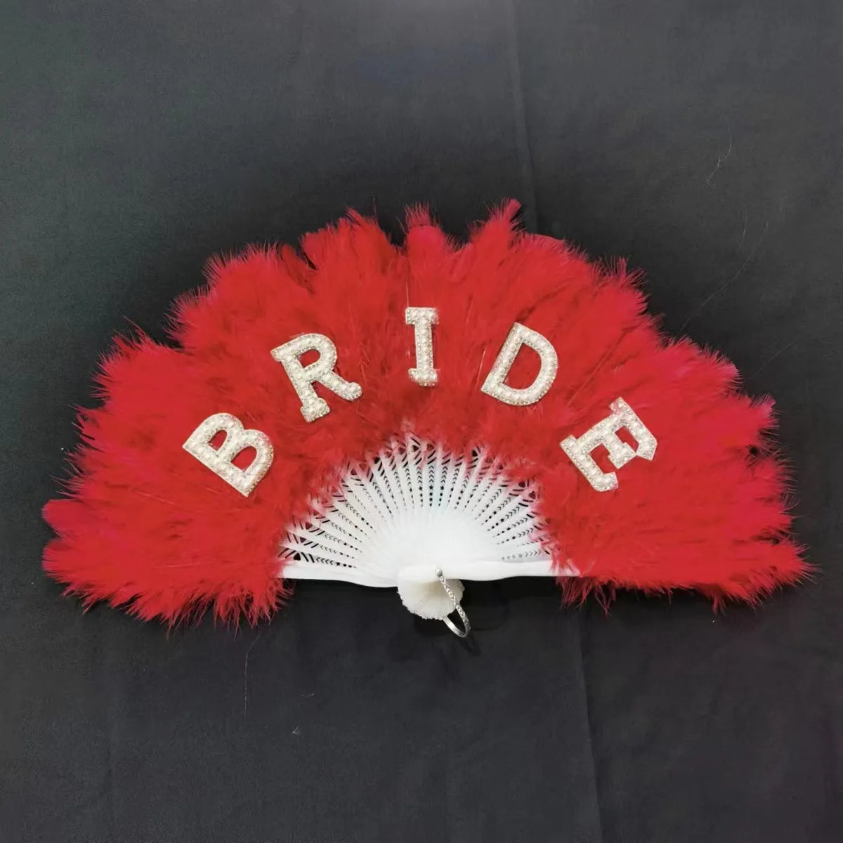 New Bridal Feather Fan Pearl Bride White Bride Feather Folding Fan Bachelor Party Bride Wedding Decoration