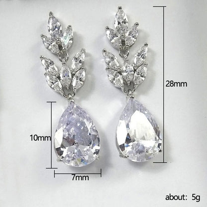 New Bridal Water Drop Pear-Shaped Zircon Hanging Copper Earrings Female