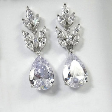 New Bridal Water Drop Pear-Shaped Zircon Hanging Copper Earrings Female