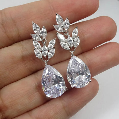 New Bridal Water Drop Pear-Shaped Zircon Hanging Copper Earrings Female