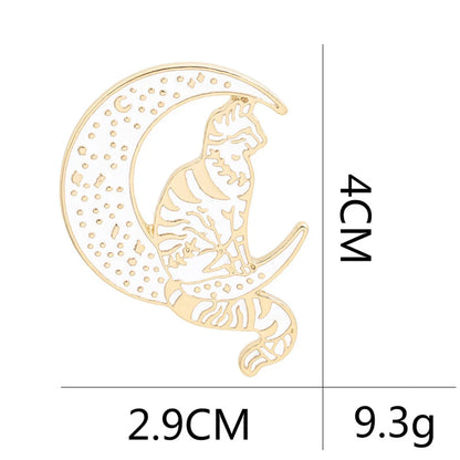 New Brooch Punk Style Cute Cat Brooch Sitting On The Moon Cowboy Badge Wholesale