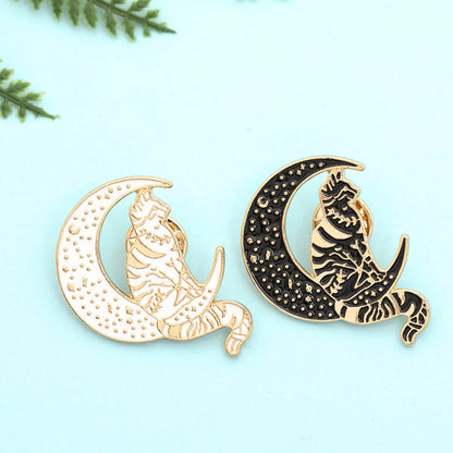 New Brooch Punk Style Cute Cat Brooch Sitting On The Moon Cowboy Badge Wholesale