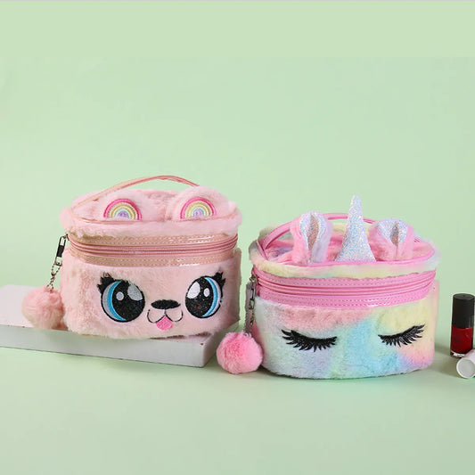 New Cartoon Plush Children'S Cute Storage  Embroidered Cosmetic Bag 17.9*12.8*12cm