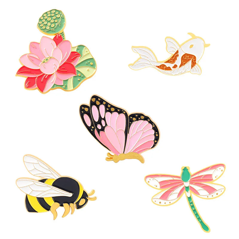 New Chinese Style Dragonfly Butterfly Bee Koi Lotus Delicate Pin Wholesale