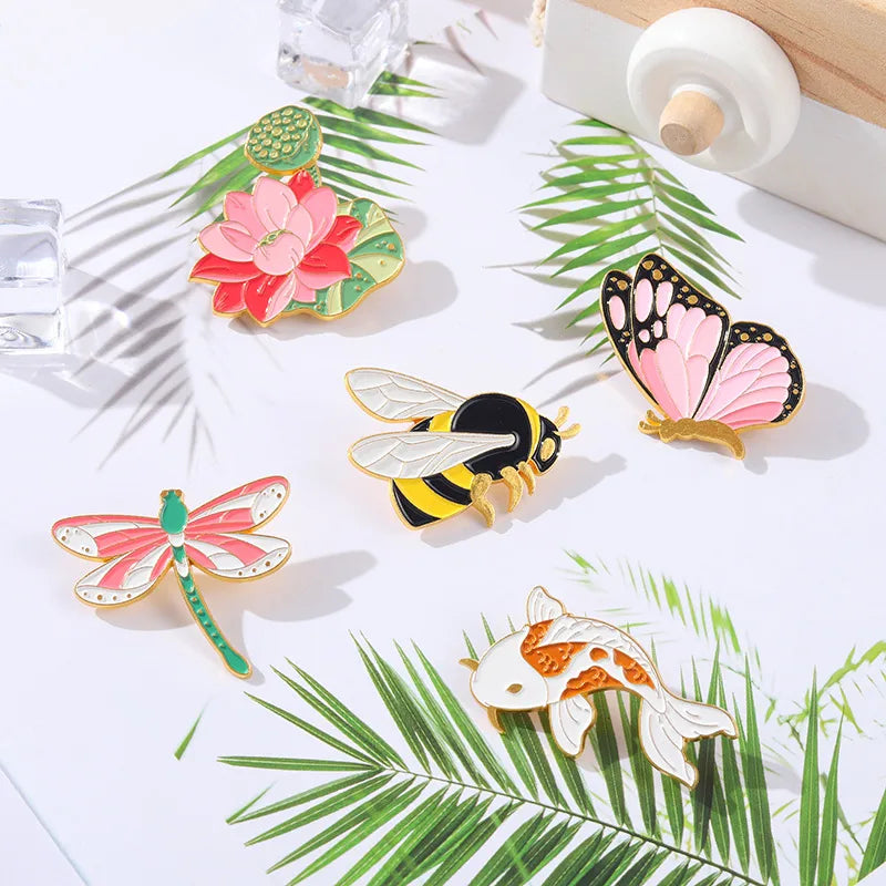 New Chinese Style Dragonfly Butterfly Bee Koi Lotus Delicate Pin Wholesale