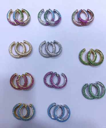 Korean Style New Colorful Crystals Ear Clip Female Creative Personality C- Shaped Stitching Simple Non-Piercing Ear Clip Earrings Wholesale