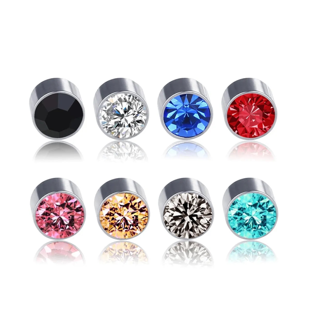 New Color Diamond Titanium Steel Magnetic Stud Earrings