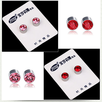 New Color Diamond Titanium Steel Magnetic Stud Earrings