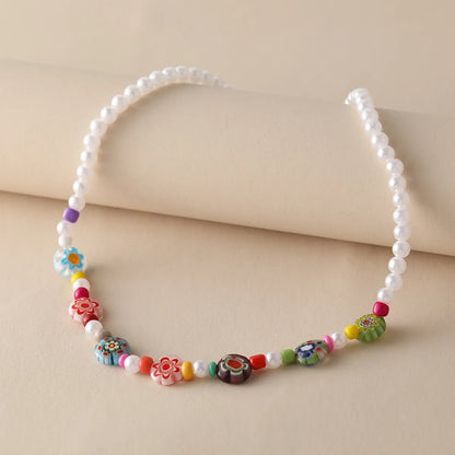 New Color Small Daisy Petals Glass Beads Necklace String Pearl Choker Clavicle Chain Necklace