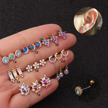 New Color Zircon Stainless Steel Earrings Wholesale