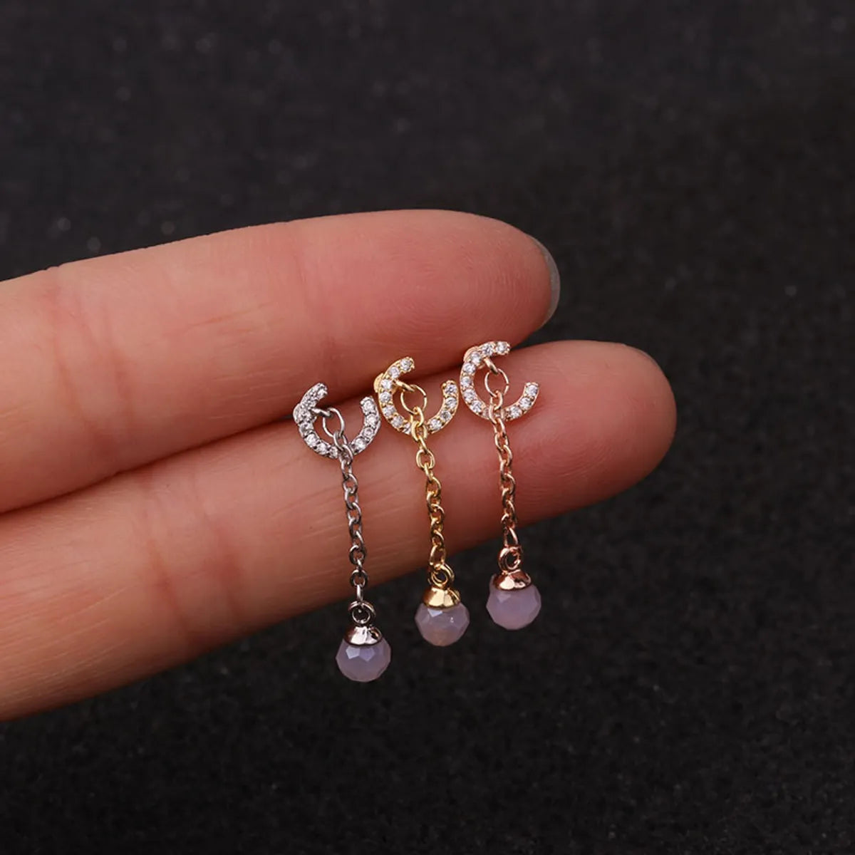 New Color Zircon Stainless Steel Earrings Wholesale