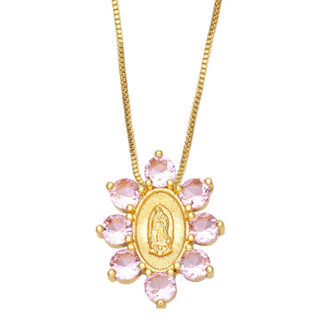 New Color Zircon Virgin Mary Copper 18k Gold-plated Necklace